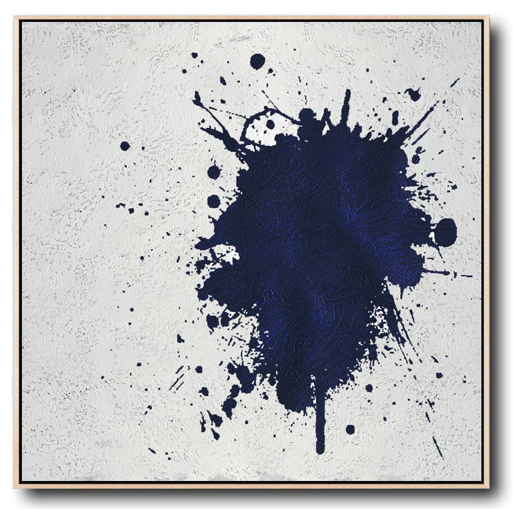 Handmade Large Contemporary Art,Minimalist Navy Blue And White Painting,Original Art